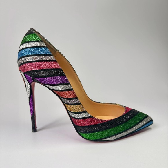 Christian Louboutin Stripy Glitter Pigalle Follies Limite Edition Size 38 100m - Picture 7 of 9